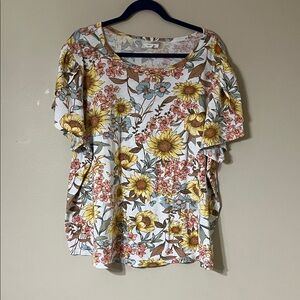 Maurices Floral Short Sleeve Tee - Yellow, Pink, Blue